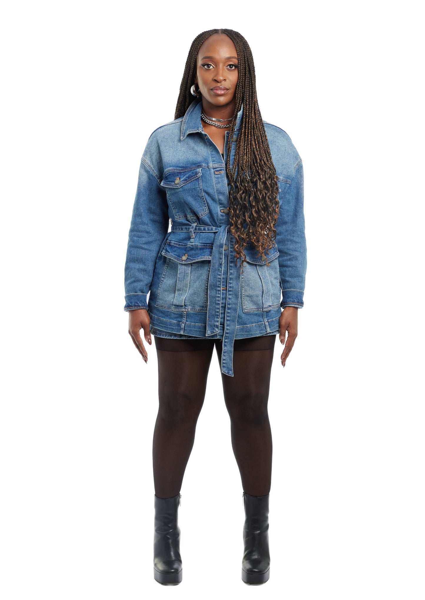Belted Denim Cargo Jacket