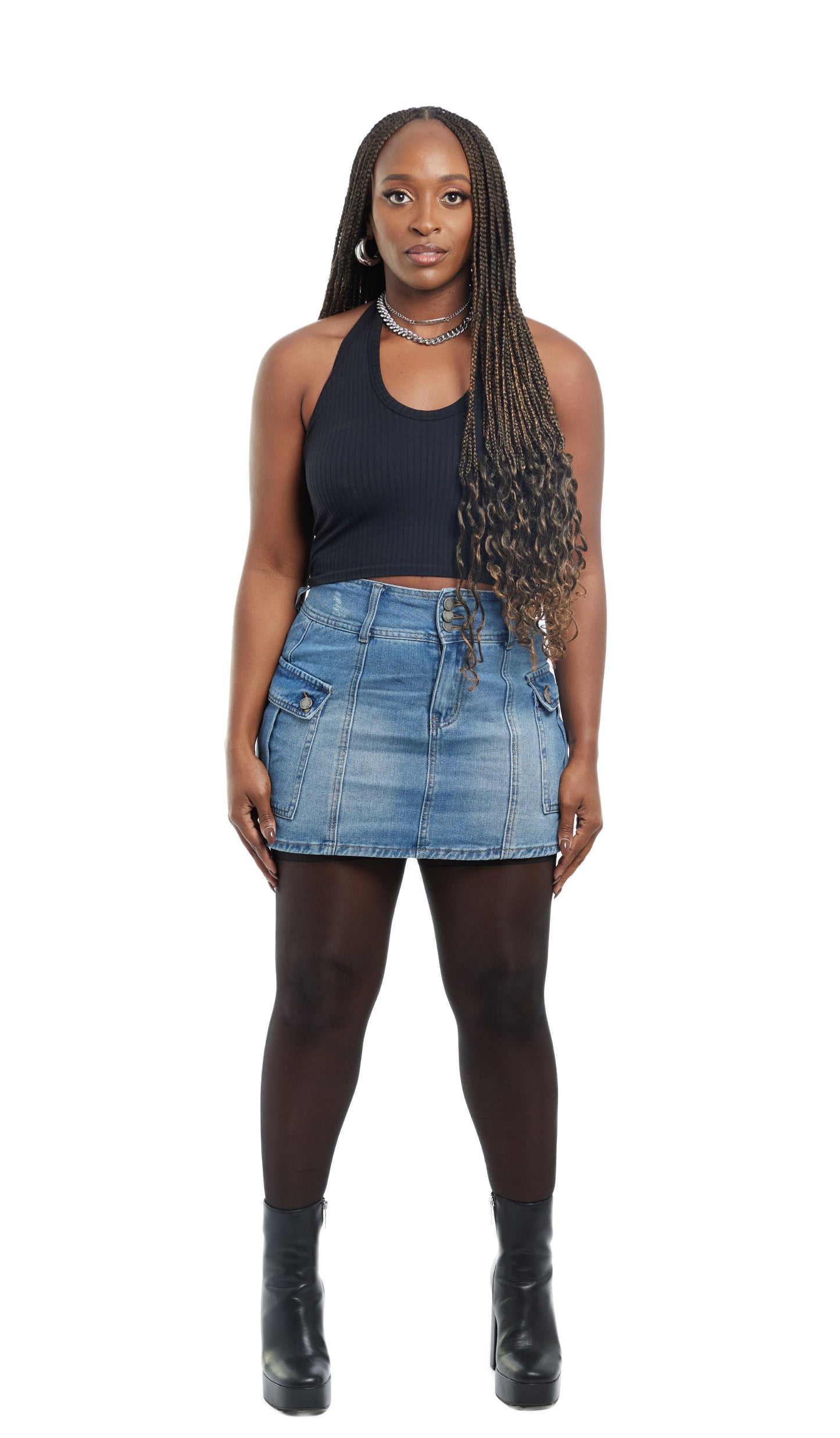 Denim Cargo Mini Skirt
