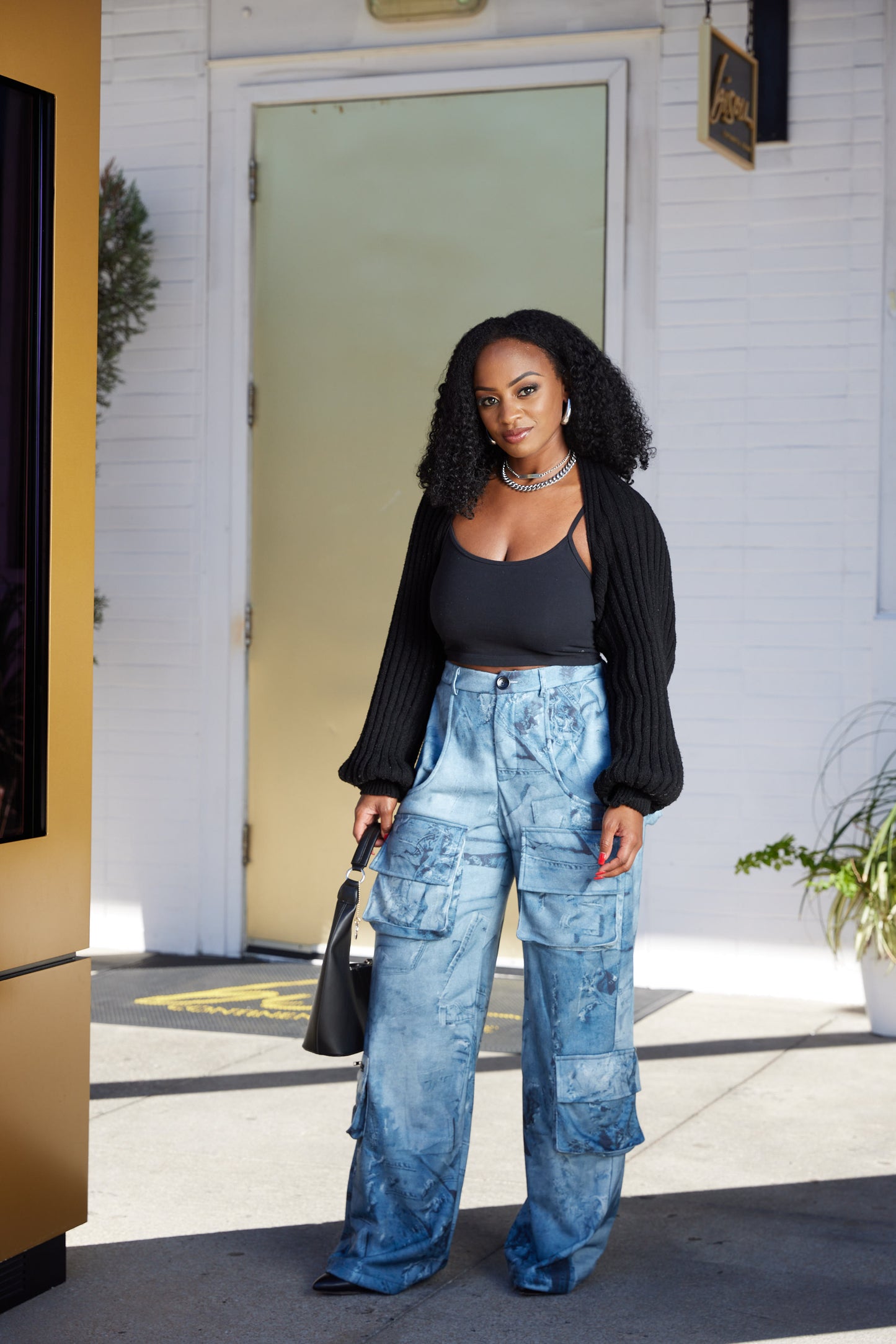 Denim Print Cargo Sweatpants