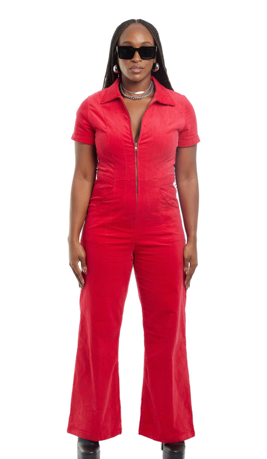 Red Corduroy Jumpsuit