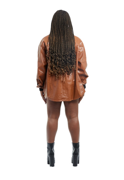 Caramel Faux Leather Shacket