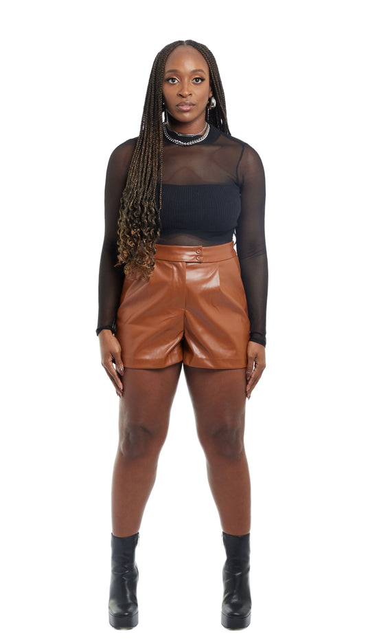 Caramel Faux Leather Shorts