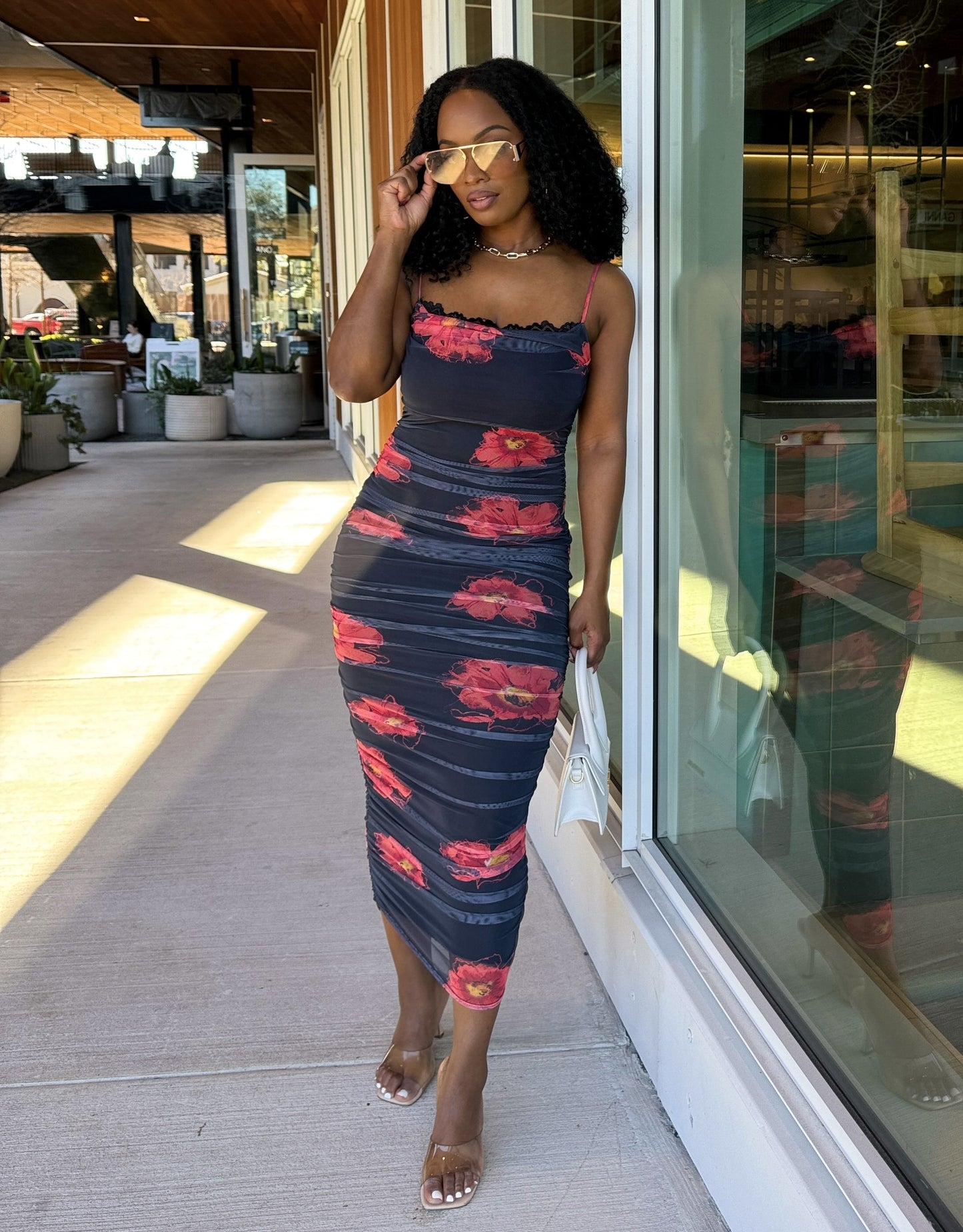 Floral Mesh Midi Dress